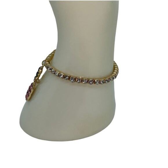 NWT Gold-Tone Green Pink Pineapple Rhinestone Beaded Stretch Bracelet - Picture 4 of 8